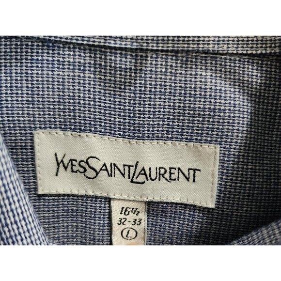 VTG Yves Saint Laurent Blue Woven Dress Shirt LS Button Down Size L 16.5 32-33 - Picture 3 of 10